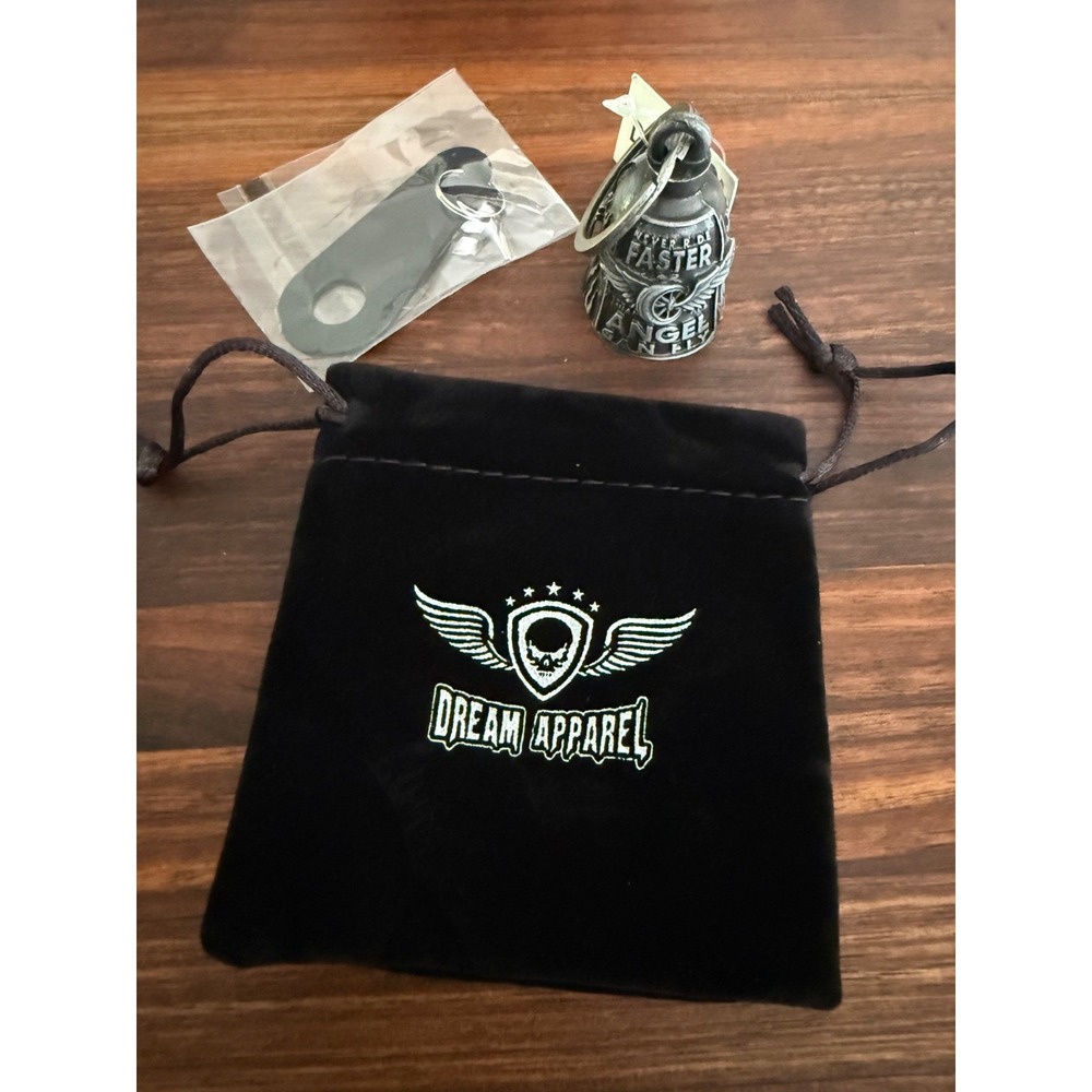 Motorcycle Guardian Bell "Never Ride Faster Than Your Angel Can Fly" with Pouch